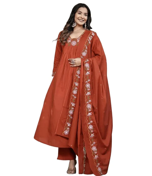 Arma_Fashion_Floral_Embroidered_Rust_Cotton_Anarkali_Suit_With_Dupatta_3_Piece_Traditional_Ethnic_Set_Navratri_Diwali_Deepawali_Festival_Traditional_Ethnic_Wear