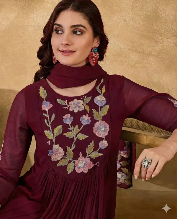 Maroon_Silk_Blend_Kurta_Set_For_Women