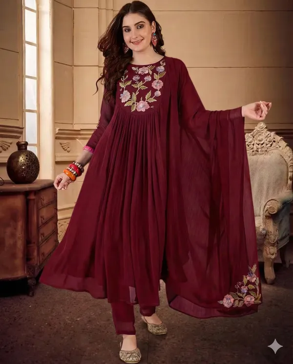Maroon_Silk_Blend_Kurta_Set_For_Women