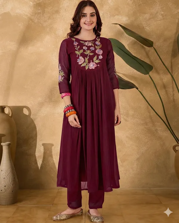 Maroon_Silk_Blend_Kurta_Set_For_Women