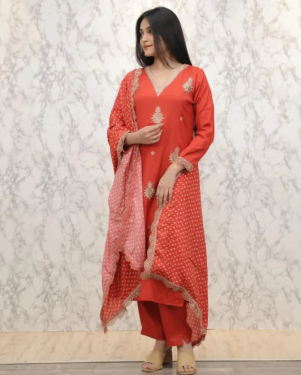 Rust_Pure_Silk_Kurta_Set_For_Women