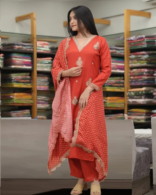 Rust_Pure_Silk_Kurta_Set_For_Women