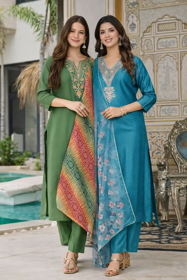 Arma_Fashion_Combo_Kurta_Sets_Green_And_Dark_Sky_Embroidered_Ethnic_Wear_For_Women_Pack_Of_2