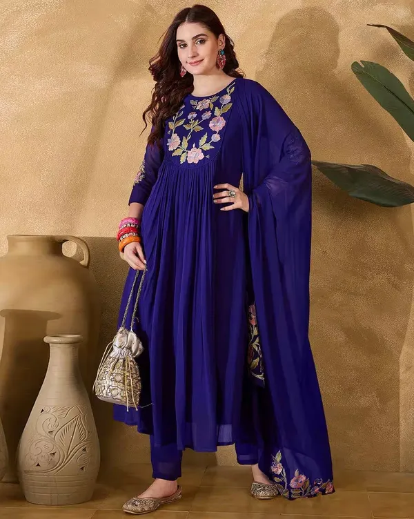 Dark_Blue_Silk_Blend_Kurta_Set_For_Women