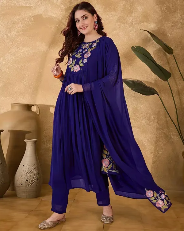 Dark_Blue_Silk_Blend_Kurta_Set_For_Women