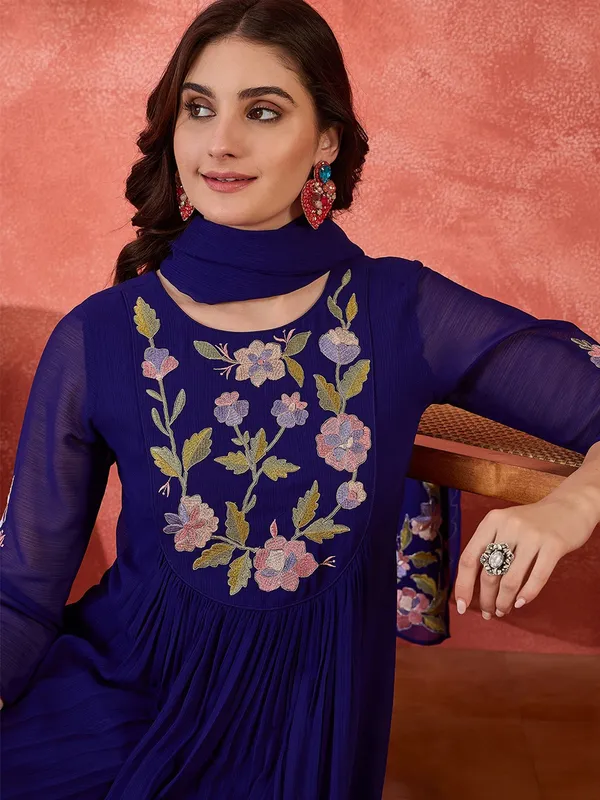Dark_Blue_Silk_Blend_Kurta_Set_For_Women