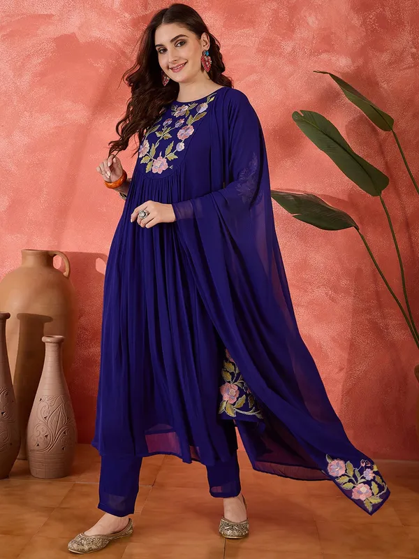 Dark_Blue_Silk_Blend_Kurta_Set_For_Women