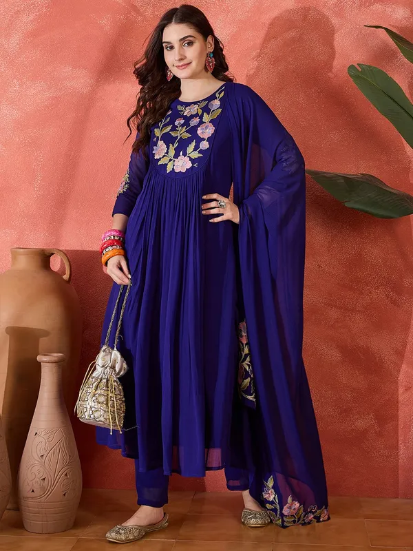 Dark_Blue_Silk_Blend_Kurta_Set_For_Women