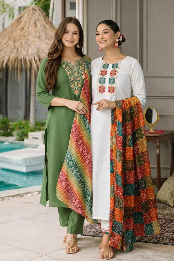 Arma_Fashion_Combo_Kurta_Sets_Green_And_White_Embroidered_Ethnic_Wear_For_Women_Pack_Of_2