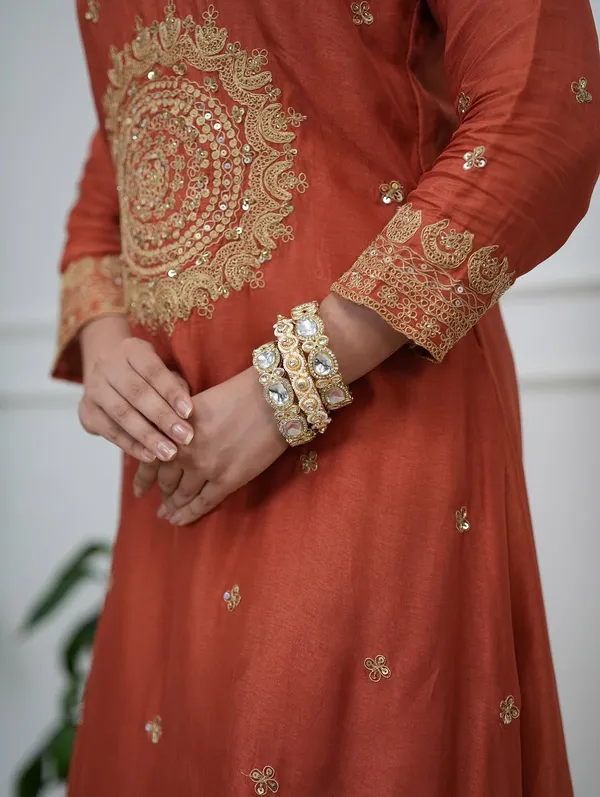 Rust_Silk_Blend_Kurta_Set_For_Women