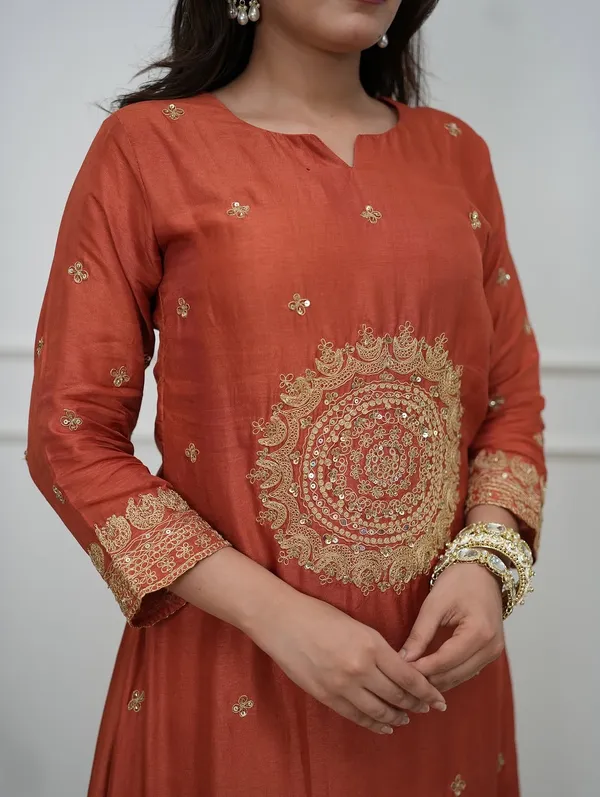 Rust_Silk_Blend_Kurta_Set_For_Women