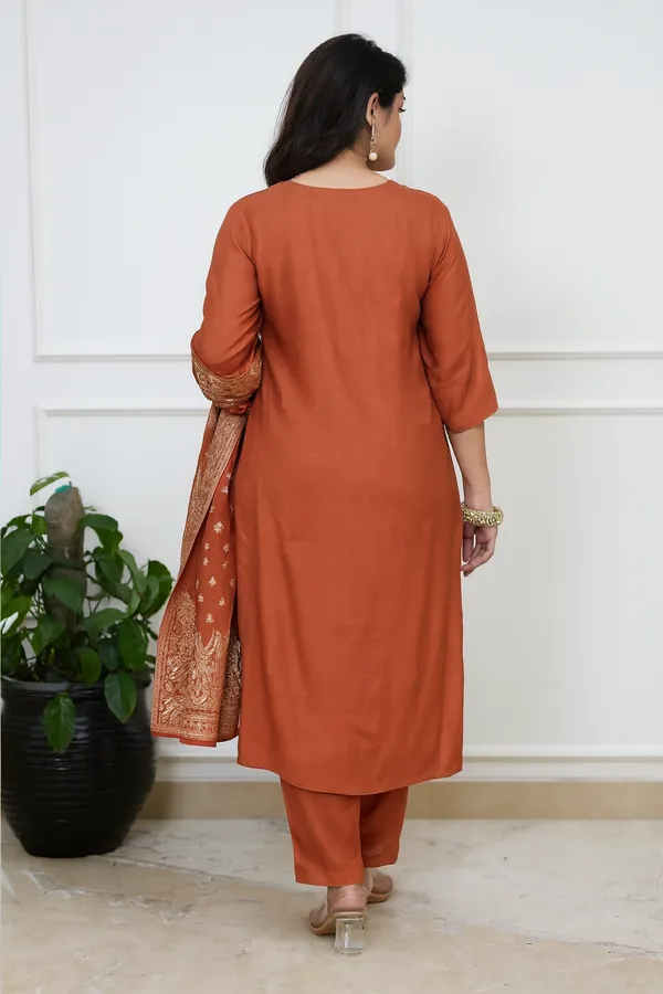 Rust_Silk_Blend_Kurta_Set_For_Women