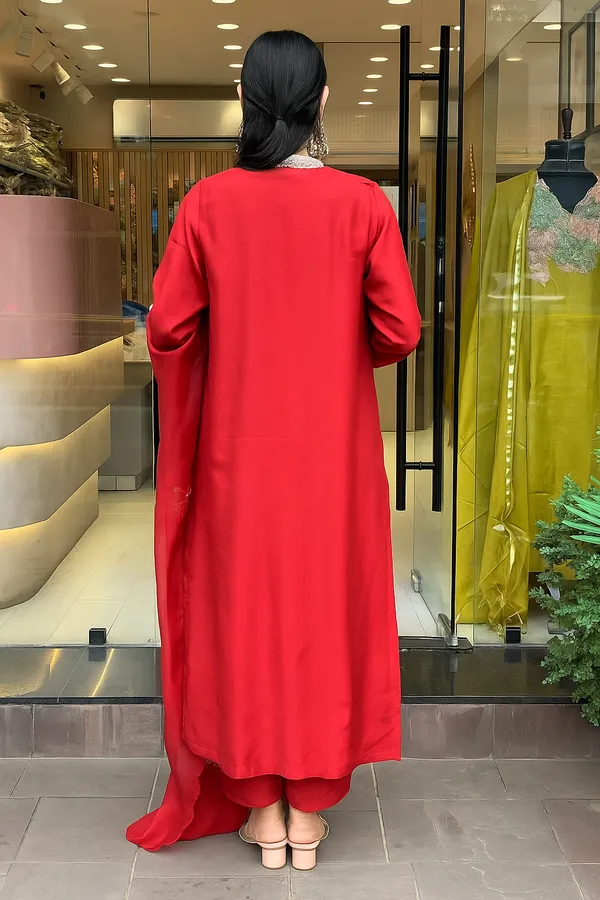Red_Silk_Blend_Kurta_Set_For_Women