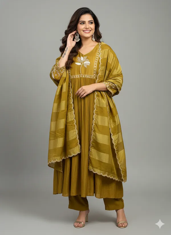 Mustard_Yellow_Silk_Blend_Kurta_Set_For_Women