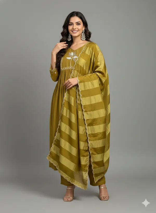 Mustard_Yellow_Silk_Blend_Kurta_Set_For_Women