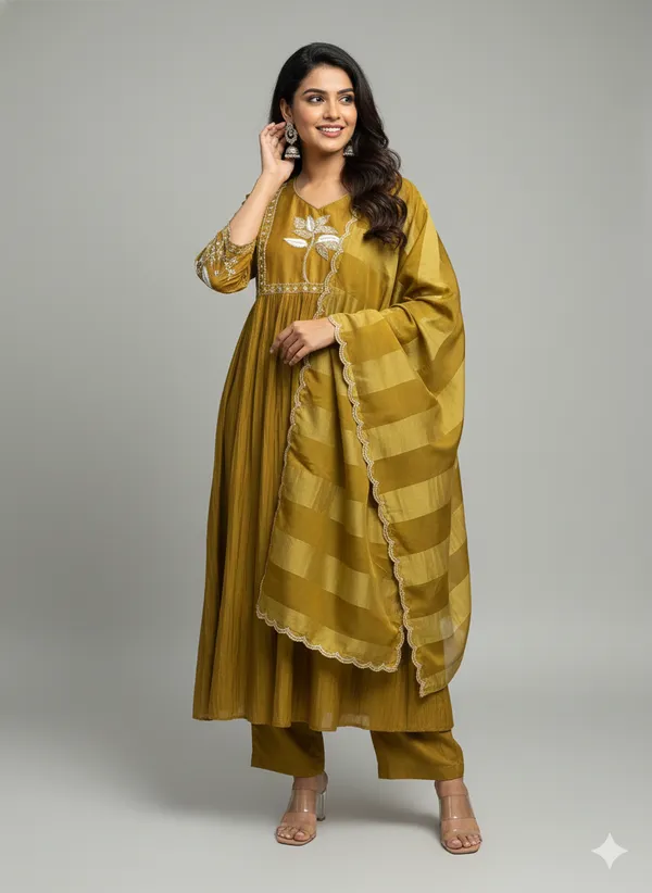 Mustard_Yellow_Silk_Blend_Kurta_Set_For_Women