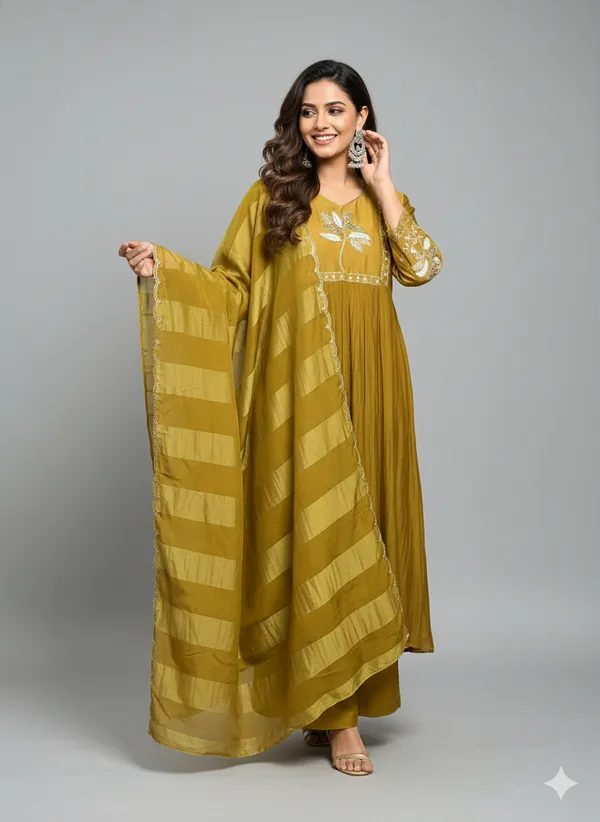 Mustard_Yellow_Silk_Blend_Kurta_Set_For_Women
