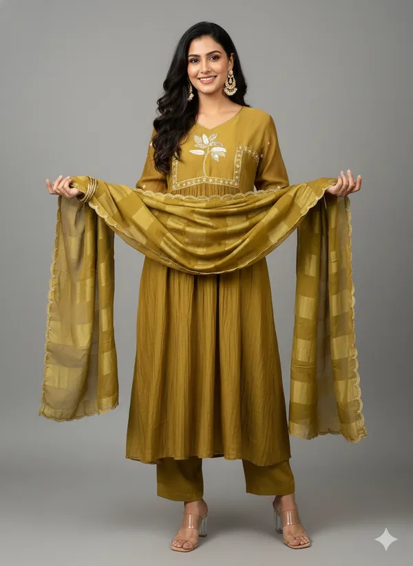 Mustard_Yellow_Silk_Blend_Kurta_Set_For_Women