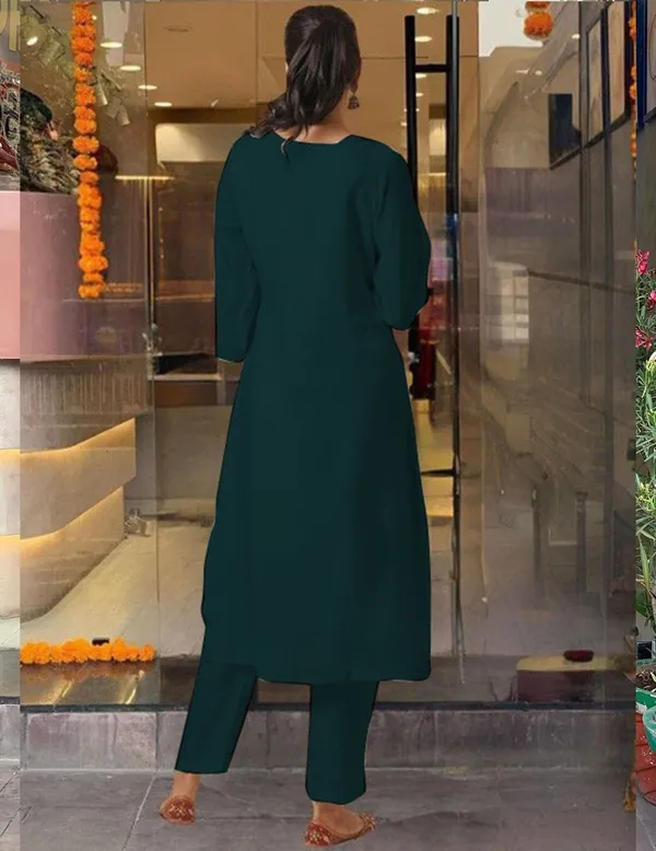 Bottle_Green_Pure_Cotton_Kurta_Set_For_Women