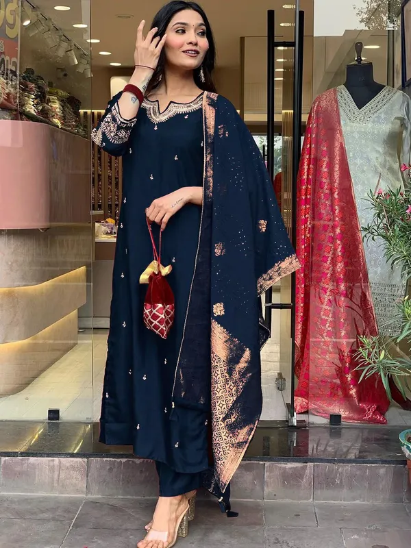 Navy_Blue_Pure_Cotton_Kurta_Set_For_Women