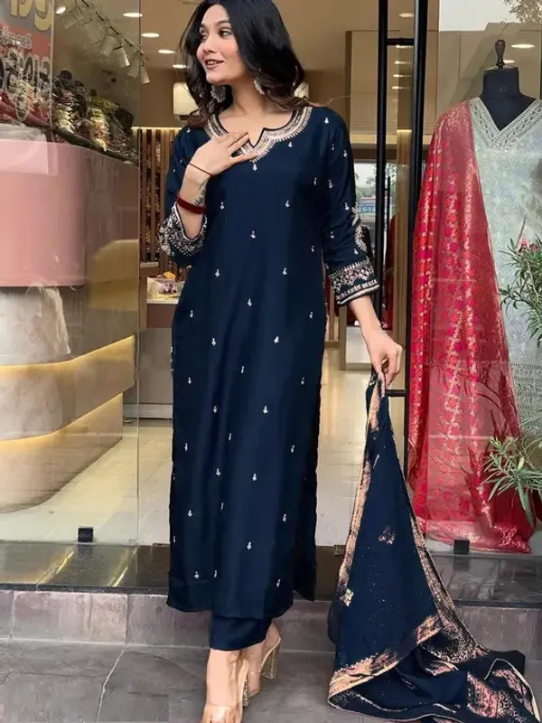 Navy_Blue_Pure_Cotton_Kurta_Set_For_Women