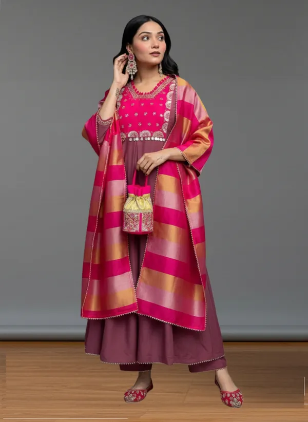 Rust_Silk_Blend_Kurta_Set_For_Women