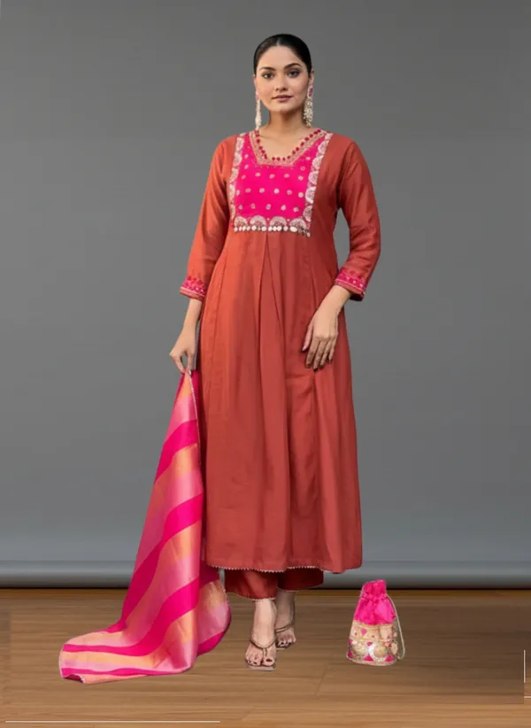 Rust_Silk_Blend_Kurta_Set_For_Women