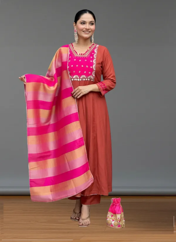 Rust_Silk_Blend_Kurta_Set_For_Women