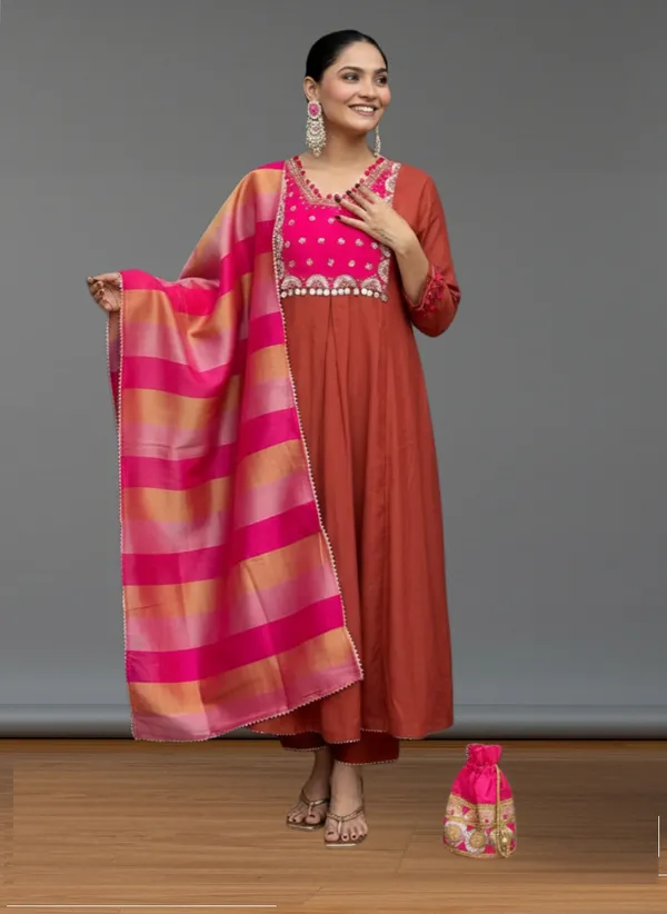 Rust_Silk_Blend_Kurta_Set_For_Women