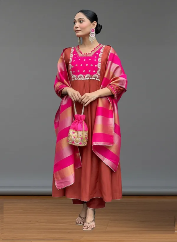 Rust_Silk_Blend_Kurta_Set_For_Women
