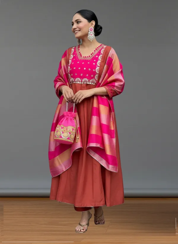 Rust_Silk_Blend_Kurta_Set_For_Women