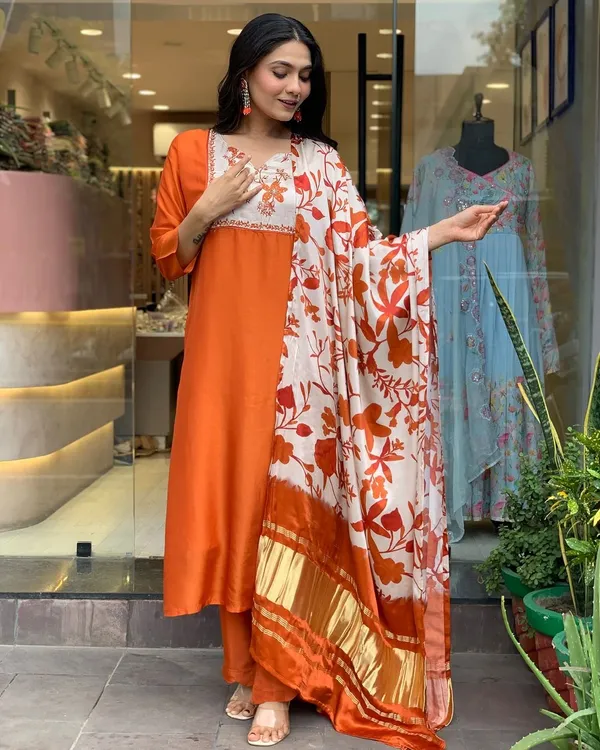 Orange_Pure_Cotton_Kurta_Set_For_Women