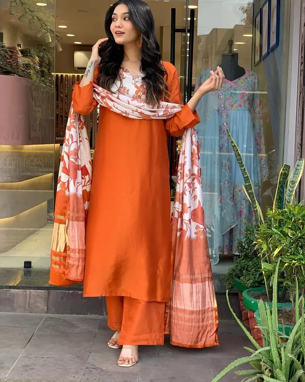 Orange_Pure_Cotton_Kurta_Set_For_Women