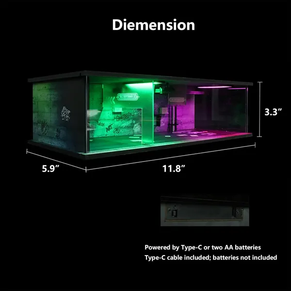 1:64_Neon_Style_LED_Display_Diorama_–_Model_Scene_with_UV_Printing,_Multi-Color_Lights_&_Accessories_–_for_Diecast_Cars_&_Figures_(Vehicles_Not_Included)