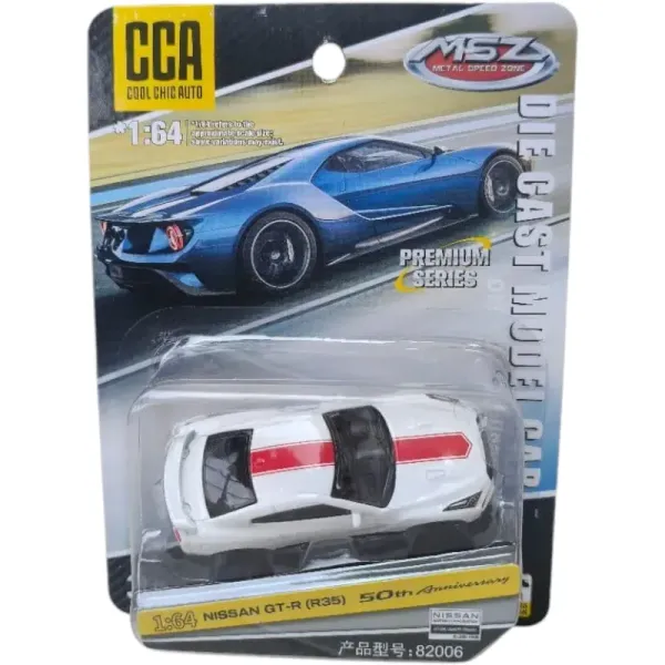 CCA_Nissan_GT-R_R35_50th_Anniversary_1:64_Scale_Die-Cast_Model_Car,_Premium_JDM_Collectible_with_Detailed_Design,_Free-Rolling_Wheels,_White_with_Red_Racing_Stripe