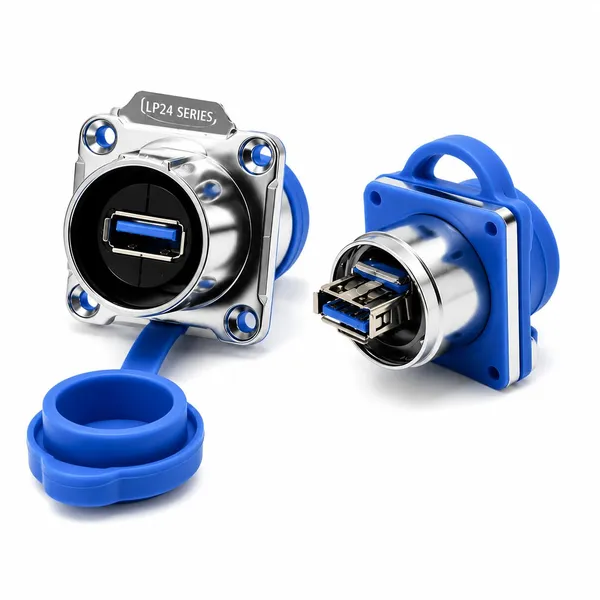 LP24_USB_3.0_Waterproof_Panel_Mount_Connector,_Female_to_Female_IP67_Push-Lock_Bulkhead_Socket,_5Gbps_SuperSpeed_USB_Connector_for_Industrial_Automation,_CNC,_Marine