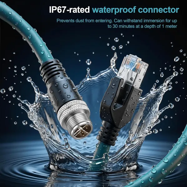 M12_X-Code_8_Pin_Male_to_RJ45_Ethernet_Cable_5_Meter_|Cat6_Industrial_Ethernet_Shielded_LAN_Cable_|_IP67_Waterproof_|Gigabit_Network_Cable_for_PLC,Machine_Vision_Camera_&_Industrial_Automation