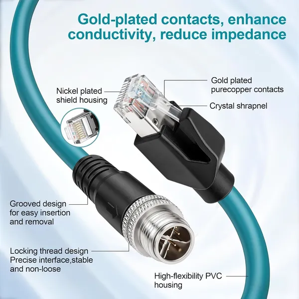 M12_X-Code_8_Pin_Male_to_RJ45_Ethernet_Cable_5_Meter_|Cat6_Industrial_Ethernet_Shielded_LAN_Cable_|_IP67_Waterproof_|Gigabit_Network_Cable_for_PLC,Machine_Vision_Camera_&_Industrial_Automation