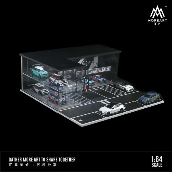 MoreArt_1:64_BMW_MINI4S_Showroom_Diorama_Model_MO936005_–_Miniature_Car_Dealership_Display_Scene