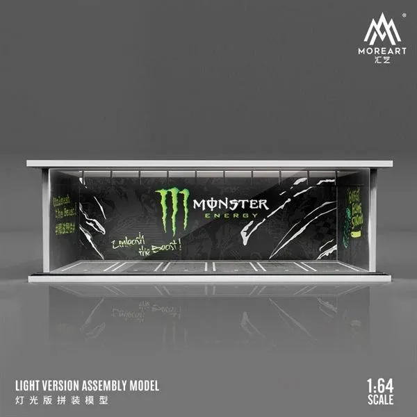 MoreArt_1:64_Monster_Energy_Showroom_Diorama_Display_Case_with_LED_Lights,_Acrylic_Mini_Garage_Display_for_Diecast_Model_Cars,_30_×_13.3_×_10_cm,_MO914033