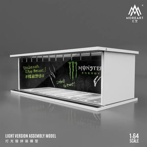 MoreArt_1:64_Monster_Energy_Showroom_Diorama_Display_Case_with_LED_Lights,_Acrylic_Mini_Garage_Display_for_Diecast_Model_Cars,_30_×_13.3_×_10_cm,_MO914033