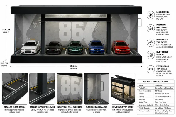 Premium_1:64_Scale_LED_Garage_Display_Case_with_Acrylic_Dust_Cover_–_5-Car_Diecast_Model_Diorama