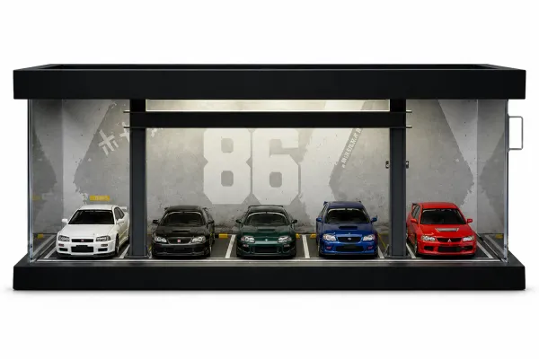 Premium_1:64_Scale_LED_Garage_Display_Case_with_Acrylic_Dust_Cover_–_5-Car_Diecast_Model_Diorama