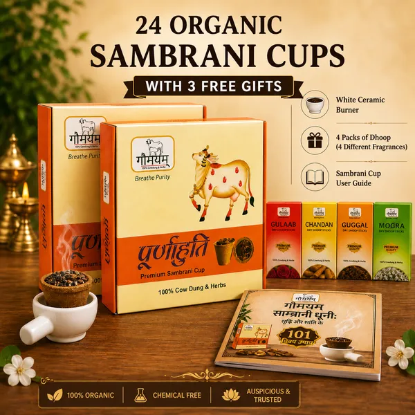 24_Organic_Sambrani_Cups_Natural_Chemical_Free_Puja_Fumigation_Cups_With_3_Free_Gifts,_[Ceranic_Stand_+_4_Packet_Organic_Dhoop_+_Sambrani_Cup_Guide]_Inside