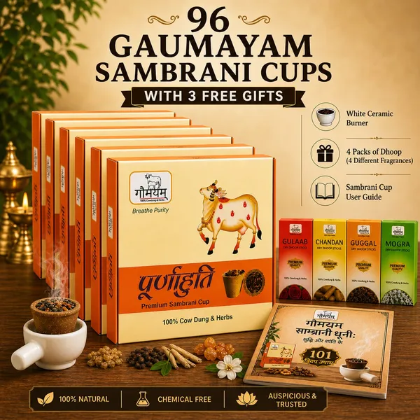 96_Organic_Sambrani_Cups_Natural_Chemical_Free_Puja_Fumigation_Cups_With_3_Free_Gifts,_[Ceranic_Stand_+_4_Packets_Organic_Dhoop_+_Sambrani_Cup_Guide]_Inside