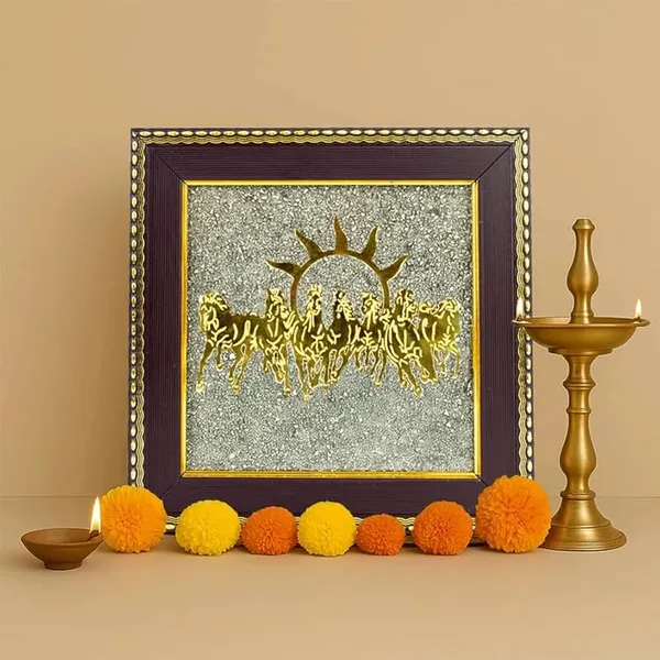 Pyrite_Shat_Ghoda_frem_Spiritual_Wall_Frame_With_Gayatri_Mantra_And_Sun_Design_pack_of_1