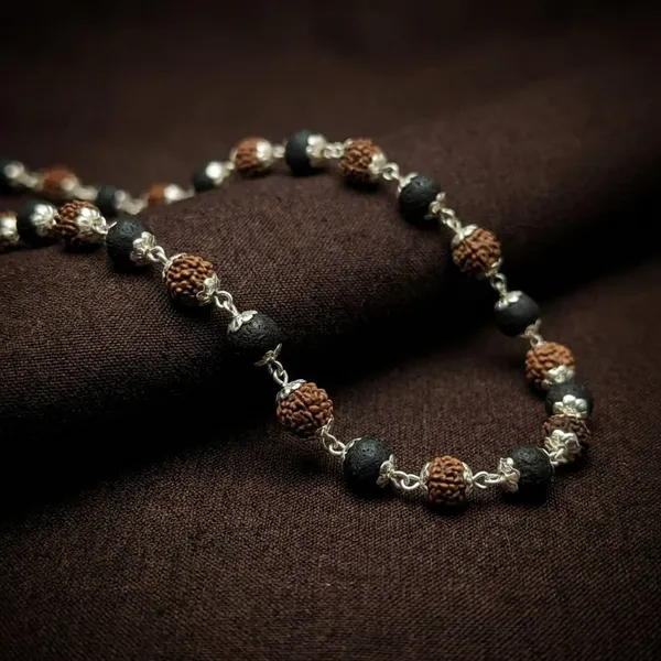 Rudraksh_karungali_cap_mala_Elegant_Beaded_Necklace_With_Brown_And_Grey_Rudraksha_Beads_pack_of_1