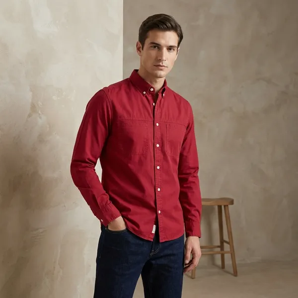Men's_Maroon_Denim_Full_Sleeve_Shirt