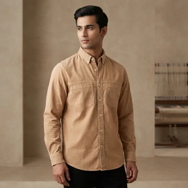Men's_Beige_Denim_Full_Sleeve_Casual_Shirt