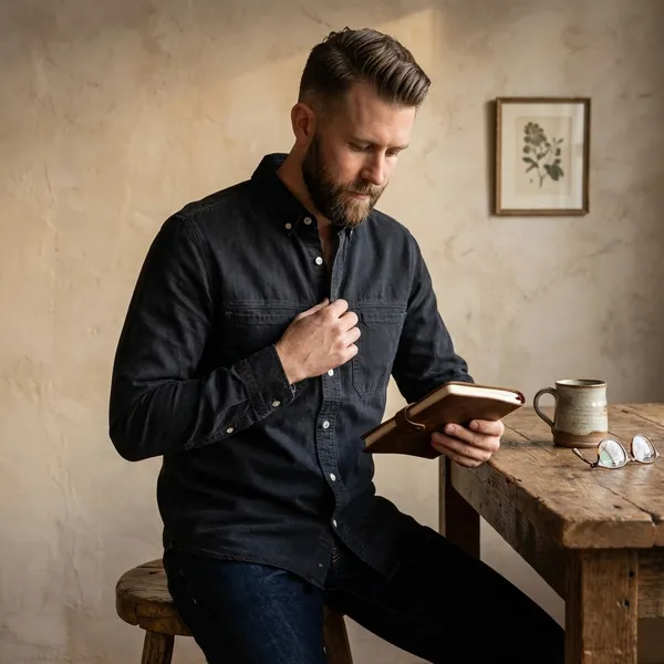 Men's_Black_Denim_Work_Shirt_with_Dual_Chest_Pockets